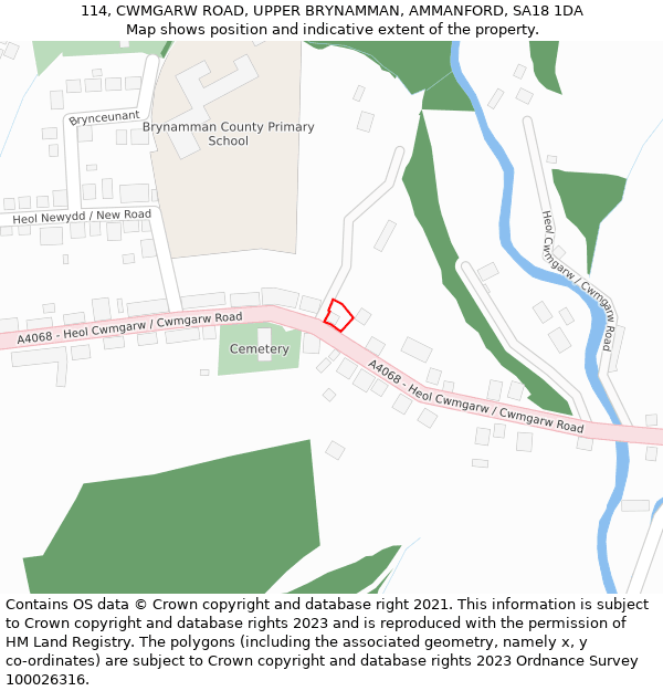 114, CWMGARW ROAD, UPPER BRYNAMMAN, AMMANFORD, SA18 1DA: Location map and indicative extent of plot