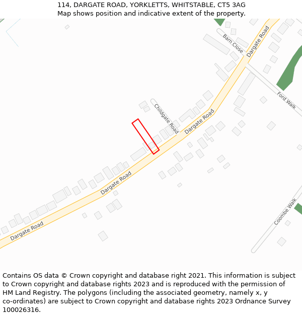 114, DARGATE ROAD, YORKLETTS, WHITSTABLE, CT5 3AG: Location map and indicative extent of plot