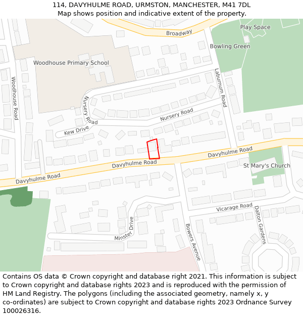 114, DAVYHULME ROAD, URMSTON, MANCHESTER, M41 7DL: Location map and indicative extent of plot