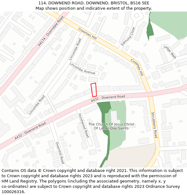 114, DOWNEND ROAD, DOWNEND, BRISTOL, BS16 5EE: Location map and indicative extent of plot