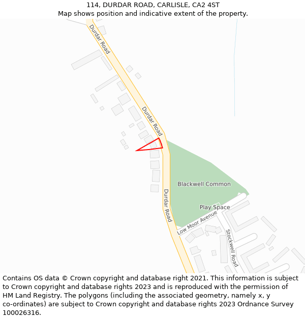 114, DURDAR ROAD, CARLISLE, CA2 4ST: Location map and indicative extent of plot