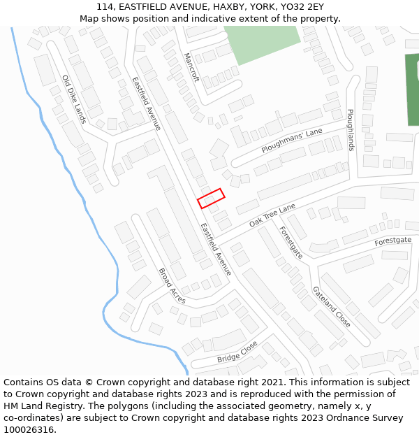 114, EASTFIELD AVENUE, HAXBY, YORK, YO32 2EY: Location map and indicative extent of plot