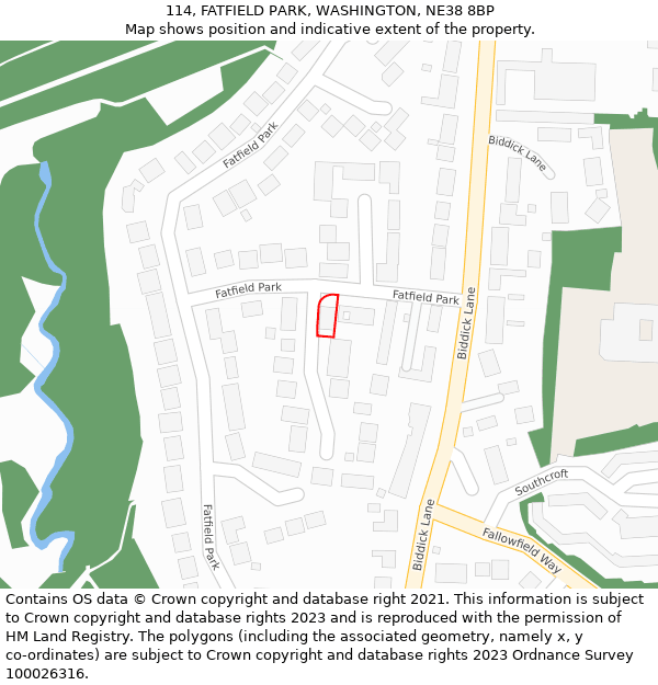 114, FATFIELD PARK, WASHINGTON, NE38 8BP: Location map and indicative extent of plot