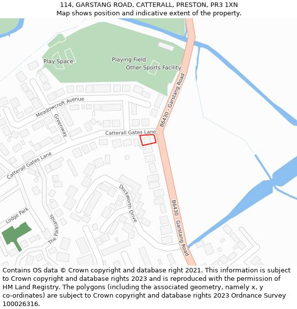 114, GARSTANG ROAD, CATTERALL, PRESTON, PR3 1XN: Location map and indicative extent of plot