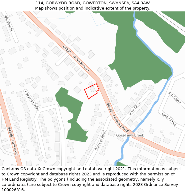 114, GORWYDD ROAD, GOWERTON, SWANSEA, SA4 3AW: Location map and indicative extent of plot