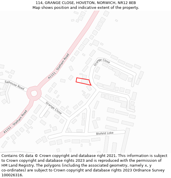 114, GRANGE CLOSE, HOVETON, NORWICH, NR12 8EB: Location map and indicative extent of plot