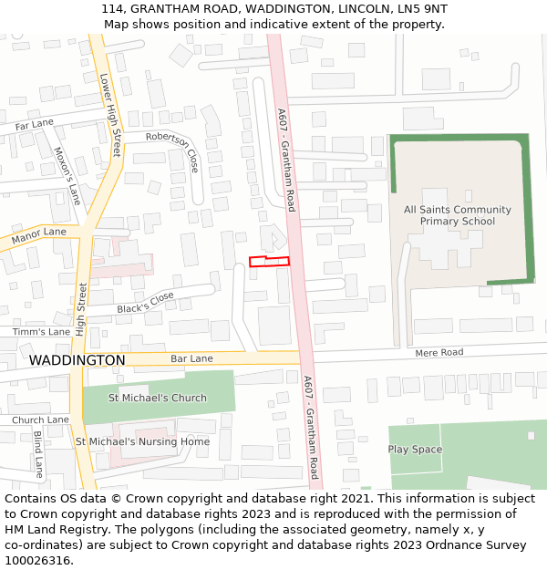 114, GRANTHAM ROAD, WADDINGTON, LINCOLN, LN5 9NT: Location map and indicative extent of plot