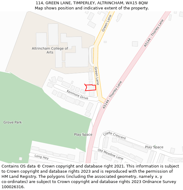 114, GREEN LANE, TIMPERLEY, ALTRINCHAM, WA15 8QW: Location map and indicative extent of plot