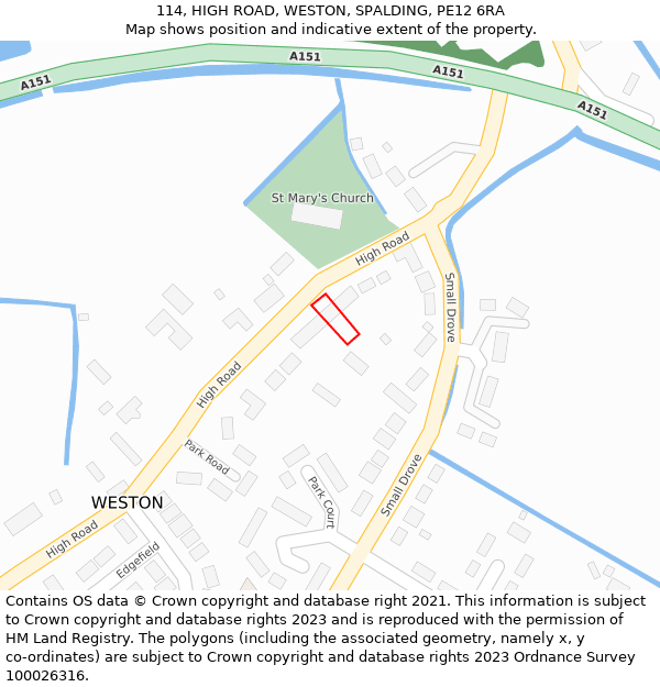 114, HIGH ROAD, WESTON, SPALDING, PE12 6RA: Location map and indicative extent of plot