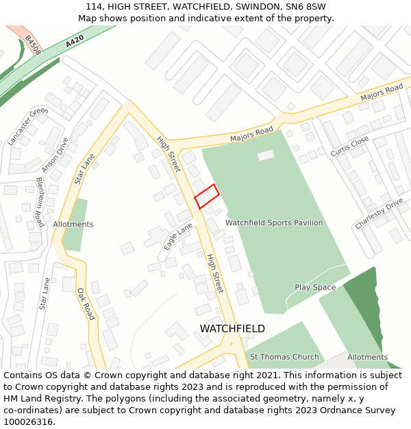 114, HIGH STREET, WATCHFIELD, SWINDON, SN6 8SW: Location map and indicative extent of plot