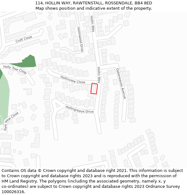 114, HOLLIN WAY, RAWTENSTALL, ROSSENDALE, BB4 8ED: Location map and indicative extent of plot