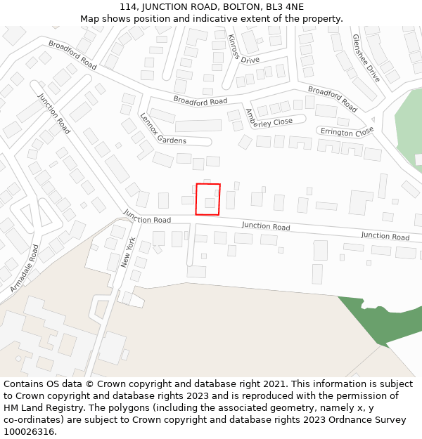 114, JUNCTION ROAD, BOLTON, BL3 4NE: Location map and indicative extent of plot