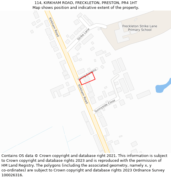 114, KIRKHAM ROAD, FRECKLETON, PRESTON, PR4 1HT: Location map and indicative extent of plot