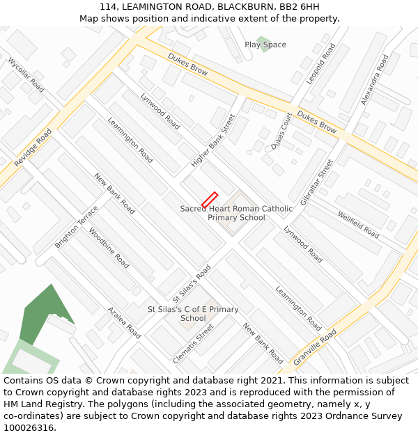 114, LEAMINGTON ROAD, BLACKBURN, BB2 6HH: Location map and indicative extent of plot