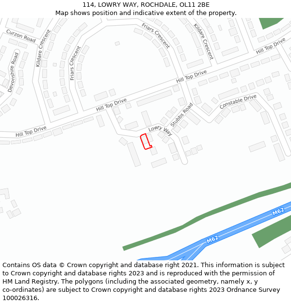 114, LOWRY WAY, ROCHDALE, OL11 2BE: Location map and indicative extent of plot