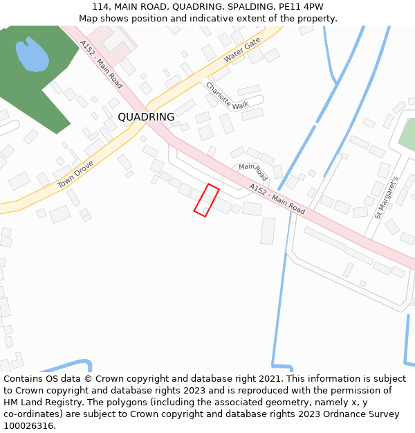 114, MAIN ROAD, QUADRING, SPALDING, PE11 4PW: Location map and indicative extent of plot