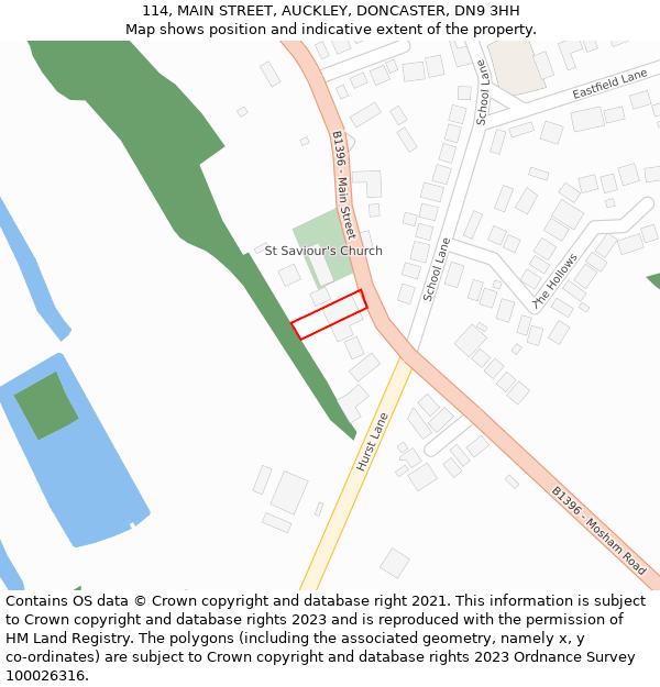 114, MAIN STREET, AUCKLEY, DONCASTER, DN9 3HH: Location map and indicative extent of plot