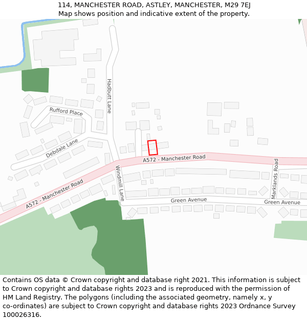 114, MANCHESTER ROAD, ASTLEY, MANCHESTER, M29 7EJ: Location map and indicative extent of plot