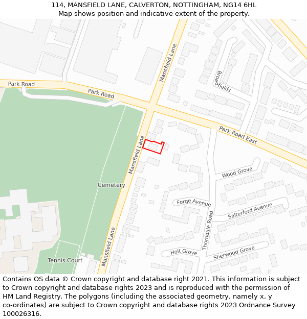 114, MANSFIELD LANE, CALVERTON, NOTTINGHAM, NG14 6HL: Location map and indicative extent of plot