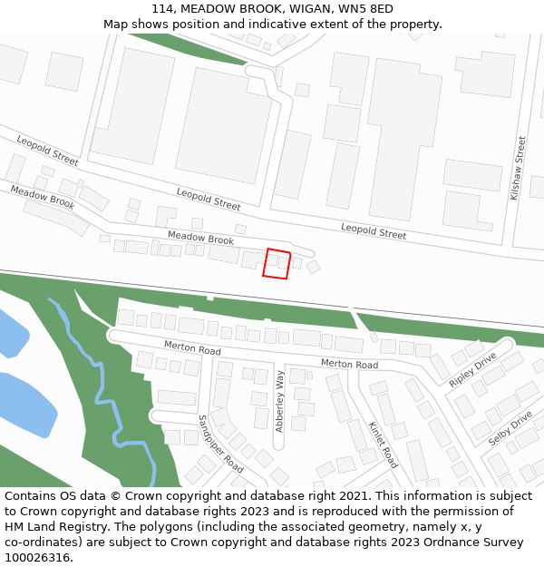 114, MEADOW BROOK, WIGAN, WN5 8ED: Location map and indicative extent of plot