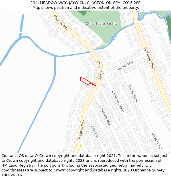 114, MEADOW WAY, JAYWICK, CLACTON-ON-SEA, CO15 2SE: Location map and indicative extent of plot