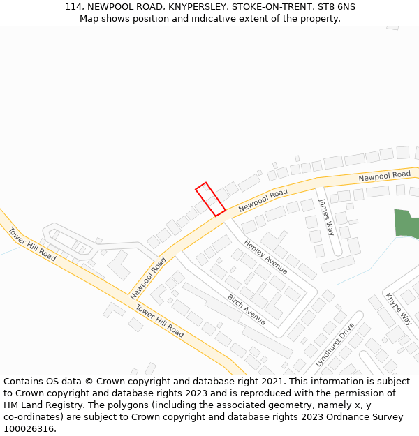 114, NEWPOOL ROAD, KNYPERSLEY, STOKE-ON-TRENT, ST8 6NS: Location map and indicative extent of plot