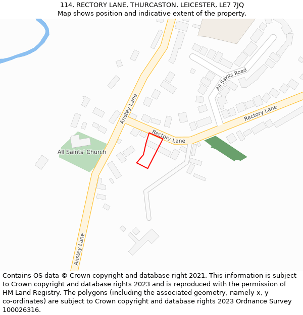 114, RECTORY LANE, THURCASTON, LEICESTER, LE7 7JQ: Location map and indicative extent of plot