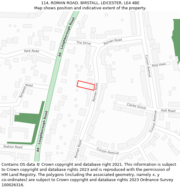 114, ROMAN ROAD, BIRSTALL, LEICESTER, LE4 4BE: Location map and indicative extent of plot