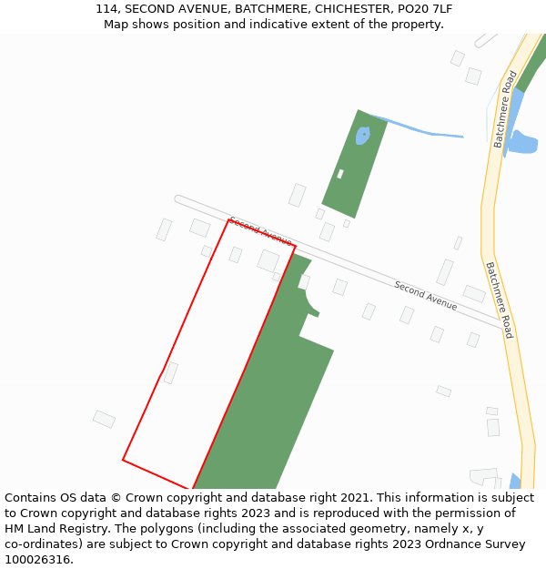 114, SECOND AVENUE, BATCHMERE, CHICHESTER, PO20 7LF: Location map and indicative extent of plot