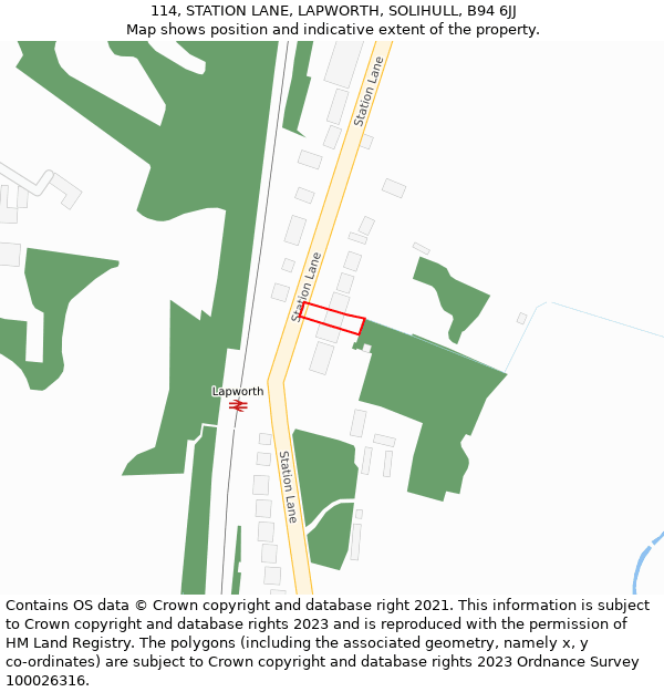114, STATION LANE, LAPWORTH, SOLIHULL, B94 6JJ: Location map and indicative extent of plot