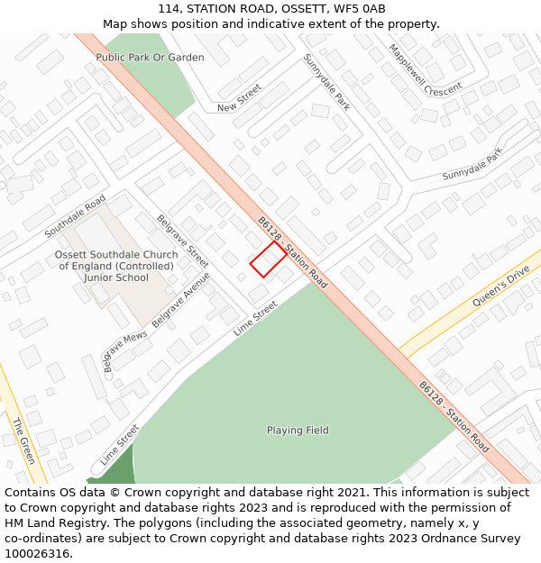 114, STATION ROAD, OSSETT, WF5 0AB: Location map and indicative extent of plot