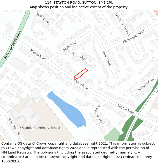 114, STAYTON ROAD, SUTTON, SM1 2PU: Location map and indicative extent of plot