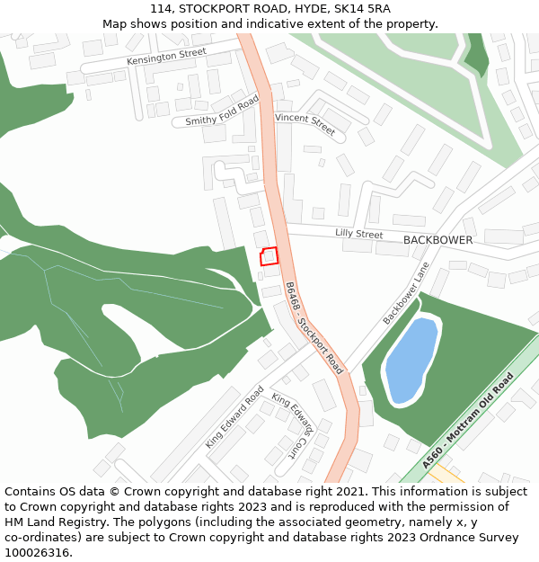 114, STOCKPORT ROAD, HYDE, SK14 5RA: Location map and indicative extent of plot