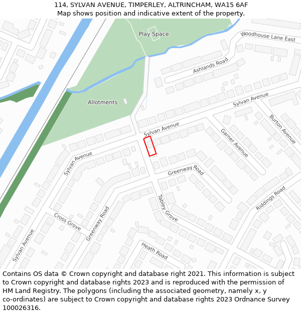 114, SYLVAN AVENUE, TIMPERLEY, ALTRINCHAM, WA15 6AF: Location map and indicative extent of plot