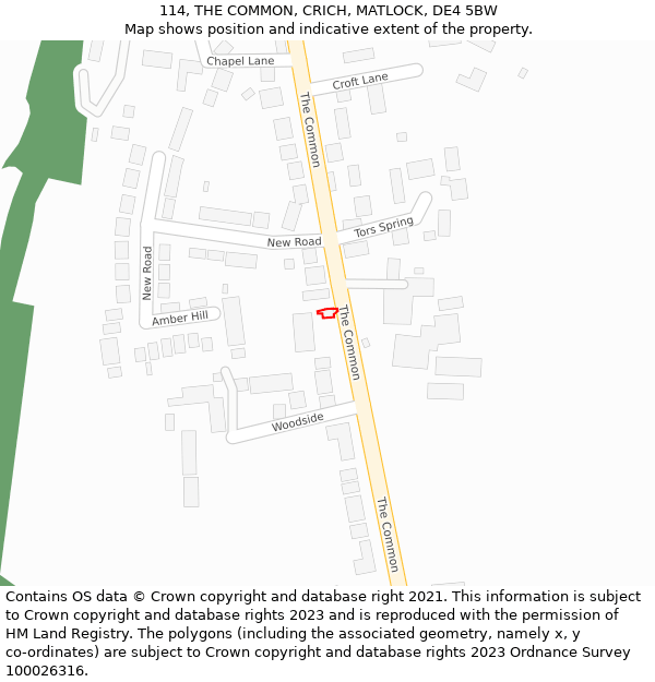 114, THE COMMON, CRICH, MATLOCK, DE4 5BW: Location map and indicative extent of plot