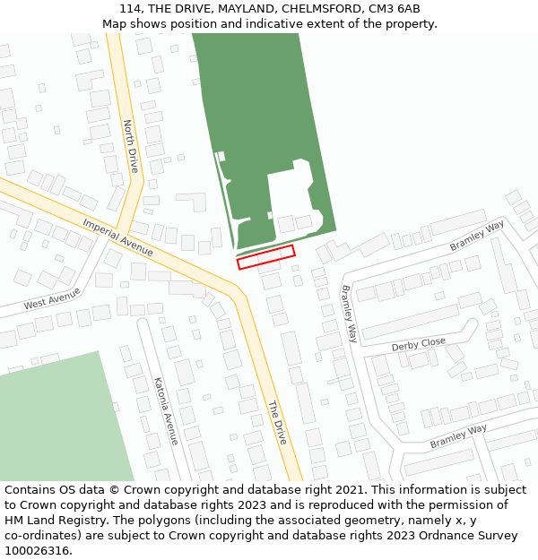 114, THE DRIVE, MAYLAND, CHELMSFORD, CM3 6AB: Location map and indicative extent of plot