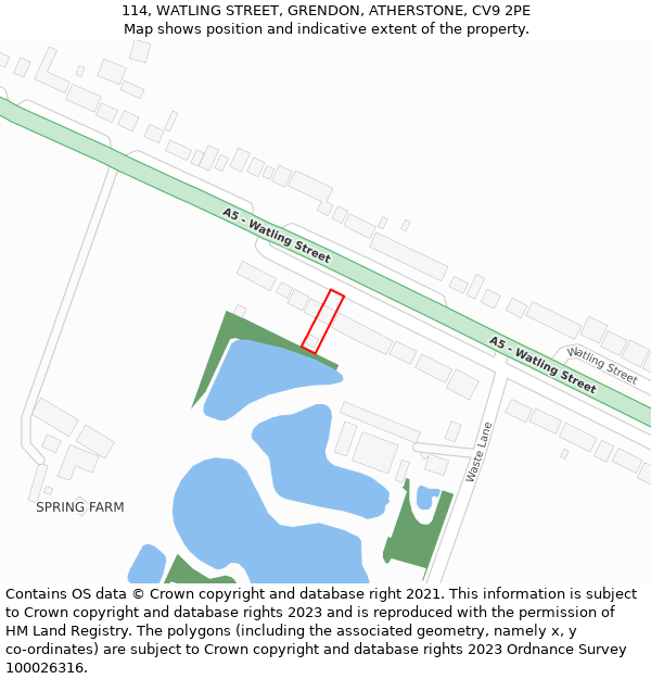 114, WATLING STREET, GRENDON, ATHERSTONE, CV9 2PE: Location map and indicative extent of plot