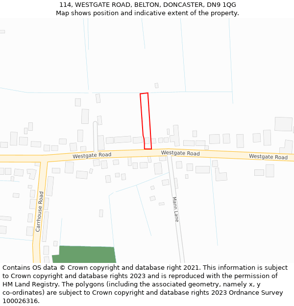 114, WESTGATE ROAD, BELTON, DONCASTER, DN9 1QG: Location map and indicative extent of plot