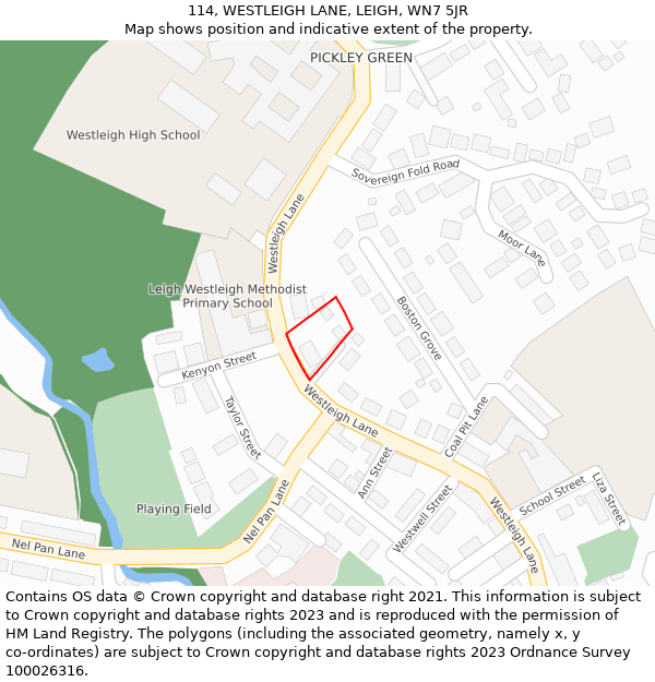 114, WESTLEIGH LANE, LEIGH, WN7 5JR: Location map and indicative extent of plot