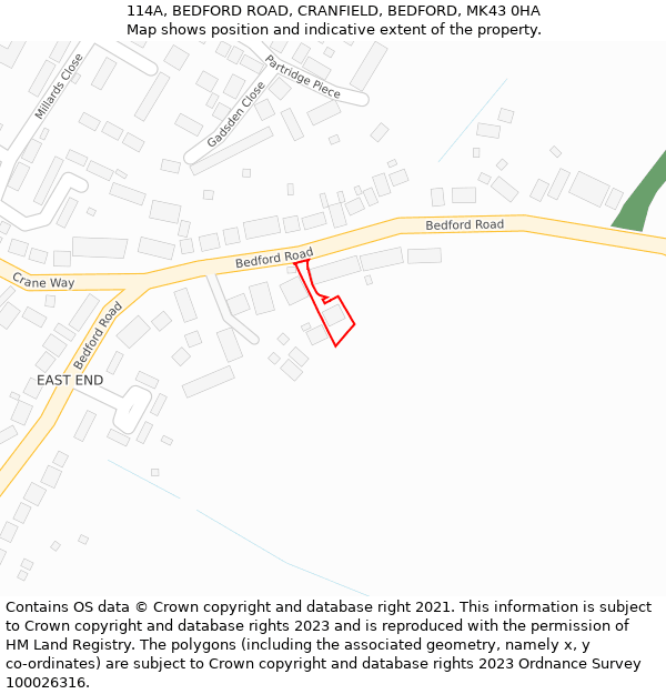 114A, BEDFORD ROAD, CRANFIELD, BEDFORD, MK43 0HA: Location map and indicative extent of plot