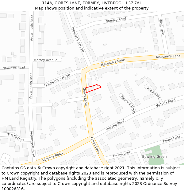 114A, GORES LANE, FORMBY, LIVERPOOL, L37 7AH: Location map and indicative extent of plot