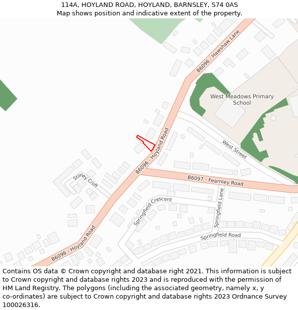 114A, HOYLAND ROAD, HOYLAND, BARNSLEY, S74 0AS: Location map and indicative extent of plot