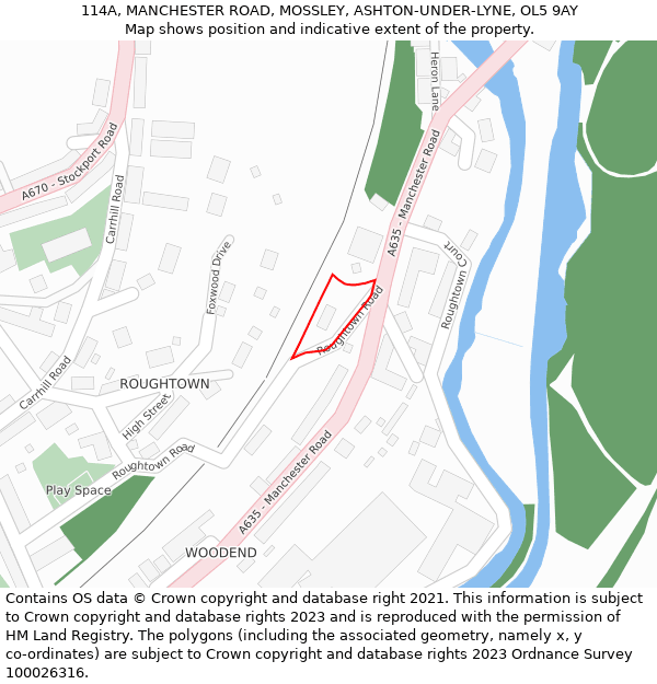 114A, MANCHESTER ROAD, MOSSLEY, ASHTON-UNDER-LYNE, OL5 9AY: Location map and indicative extent of plot