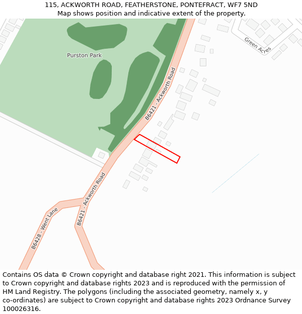 115, ACKWORTH ROAD, FEATHERSTONE, PONTEFRACT, WF7 5ND: Location map and indicative extent of plot