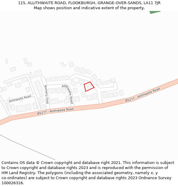 115, ALLITHWAITE ROAD, FLOOKBURGH, GRANGE-OVER-SANDS, LA11 7JR: Location map and indicative extent of plot