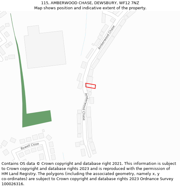 115, AMBERWOOD CHASE, DEWSBURY, WF12 7NZ: Location map and indicative extent of plot