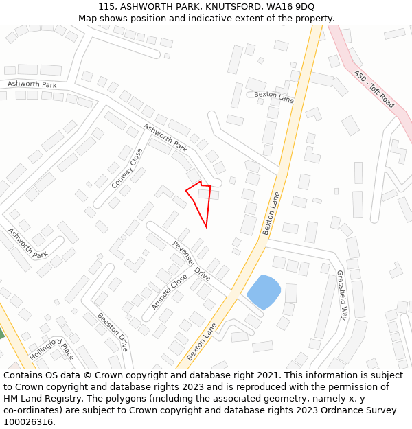 115, ASHWORTH PARK, KNUTSFORD, WA16 9DQ: Location map and indicative extent of plot