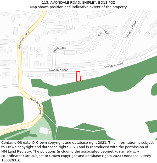 115, AVONDALE ROAD, SHIPLEY, BD18 4QZ: Location map and indicative extent of plot