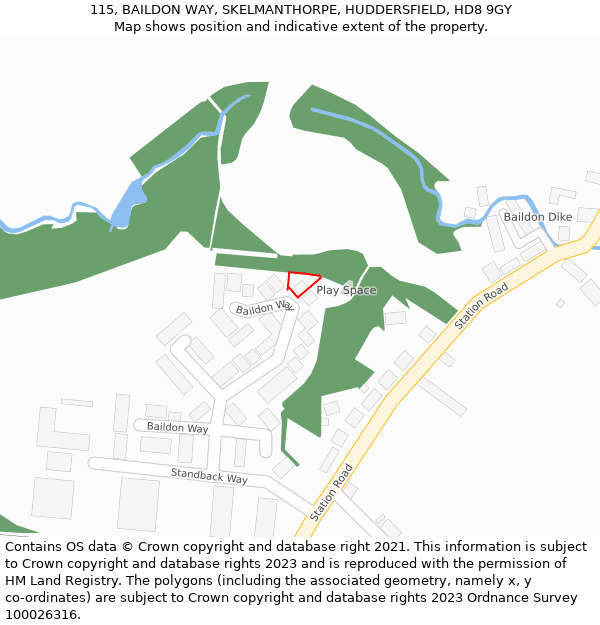 115, BAILDON WAY, SKELMANTHORPE, HUDDERSFIELD, HD8 9GY: Location map and indicative extent of plot