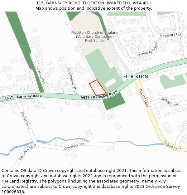 115, BARNSLEY ROAD, FLOCKTON, WAKEFIELD, WF4 4DH: Location map and indicative extent of plot